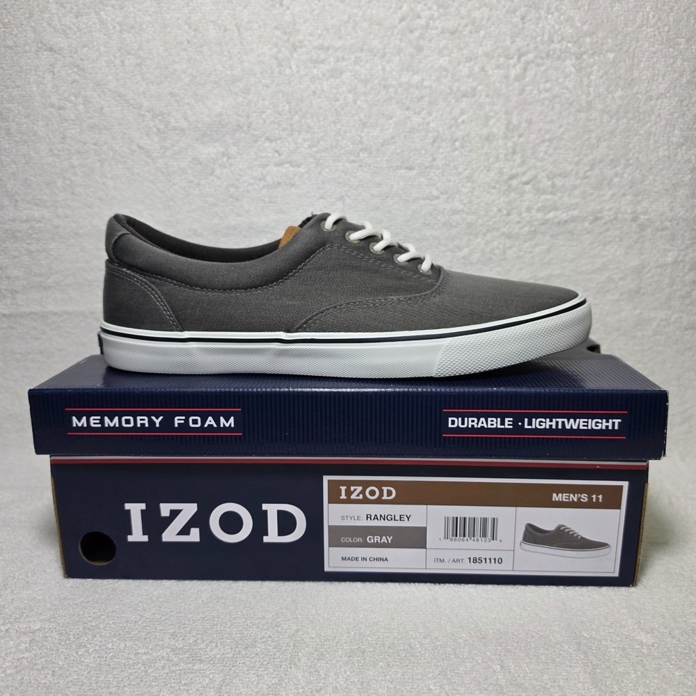 IZOD Rangley Men's 11 Gray Canvas Memory Foam Casual Sneakers New Box